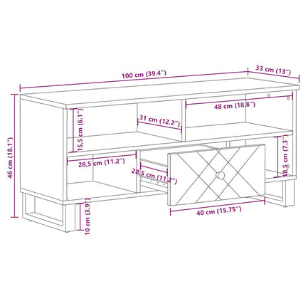 Tv-bänk svart 100x33x46 cm massivt mangoträ