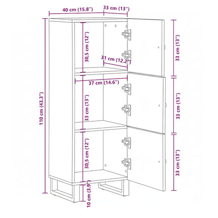 Högskåp svart 40x33x110 cm massivt mangoträ