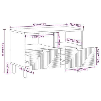 Tv-bänk brun 70x33x46 cm massivt mangoträ