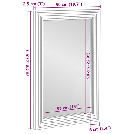 Badrumsspegel brun 50x70x2,5 cm massivt trä mango