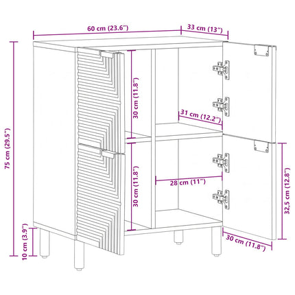 Sideboard med hylla Brun 60 x 33,5 x 75 cm Massivt mangoträ