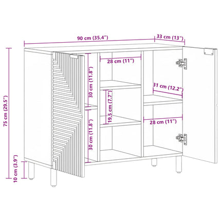 Sideboard med hylla Brun 90 x 33 x 75 cm Massivt mangoträ