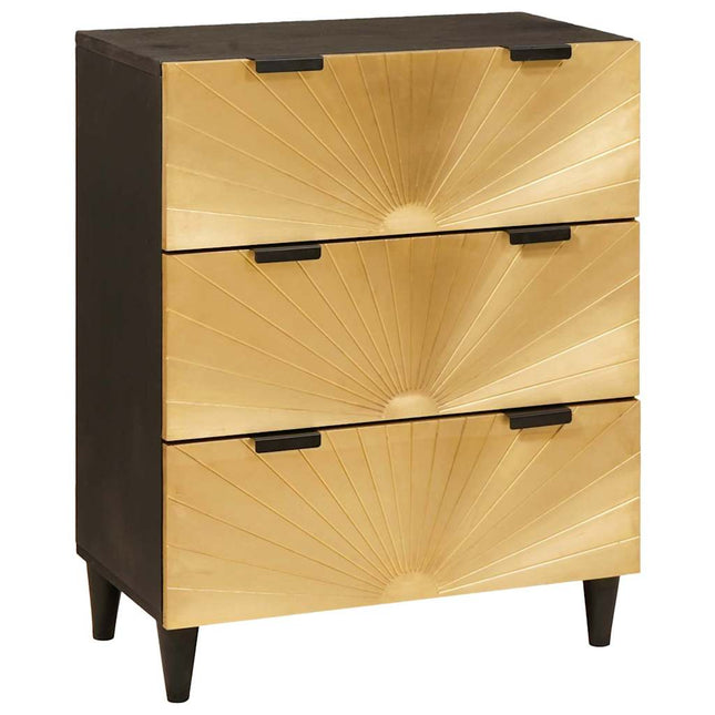 Sideboard Svart och Guld 60 x 33 x 75 cm Massivt mangoträ