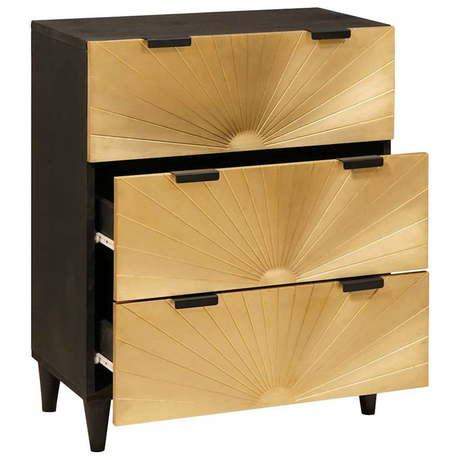 Sideboard Svart och Guld 60 x 33 x 75 cm Massivt mangoträ