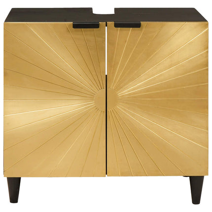 Diskbänksskåp Svart och Guld 62 x 33 x 58 cm Massivt mangoträ