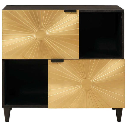 Sidokabinett Svart och Guld 80 x 33,5 x 75 cm Massivt mangoträ