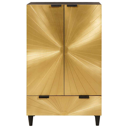 Sidokabinett Svart och Guld 60 x 33,5 x 100 cm Massivt mangoträ