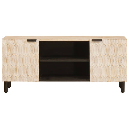 TV-skåp Vit Tvätt Finish 105 x 33 x 46 cm Massivt mangoträ