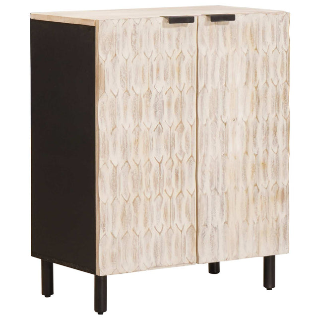 Sideboard 60 x 33 x 75 cm Massivt mangoträ Vit Tvätt Finish