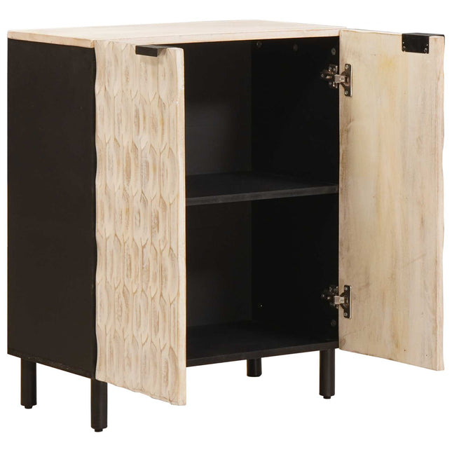 Sideboard 60 x 33 x 75 cm Massivt mangoträ Vit Tvätt Finish