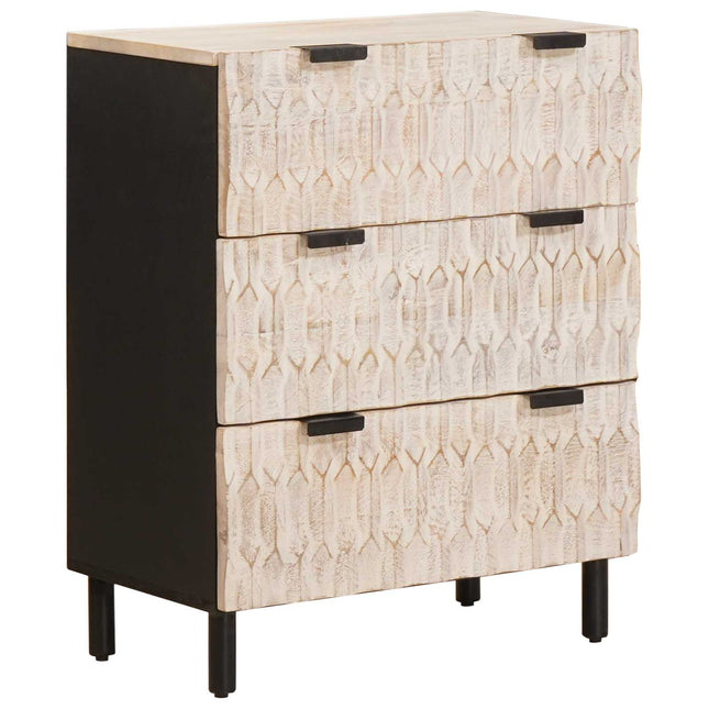 Sideboard 60 x 33 x 75 cm Massivt mangoträ Vit Tvätt Finish