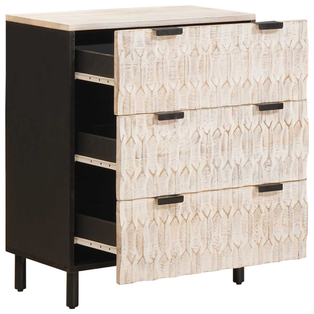 Sideboard 60 x 33 x 75 cm Massivt mangoträ Vit Tvätt Finish