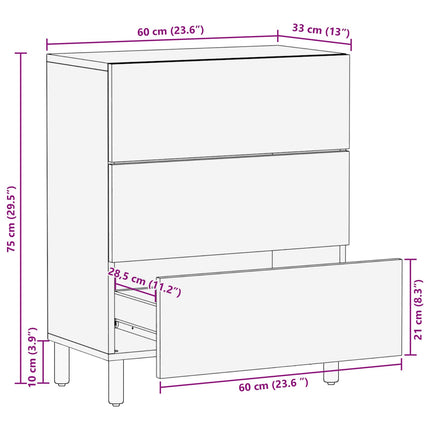 Sideboard Vit Tvätt Finish 60 x 33 x 75 cm Massivt mangoträ