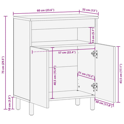 Sideboard Vit Tvätt Finish 60 x 33 x 75 cm Massivt mangoträ