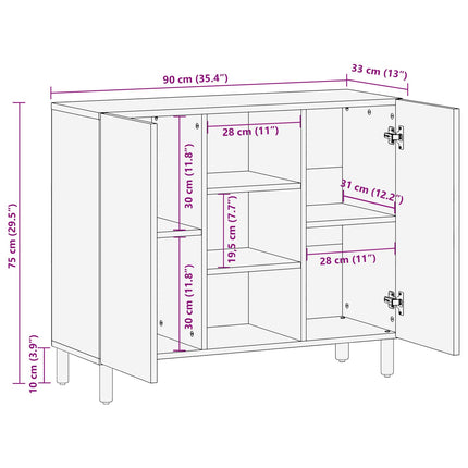 Sideboard Vit Tvätt Finish 90 x 33 x 75 cm Massivt mangoträ