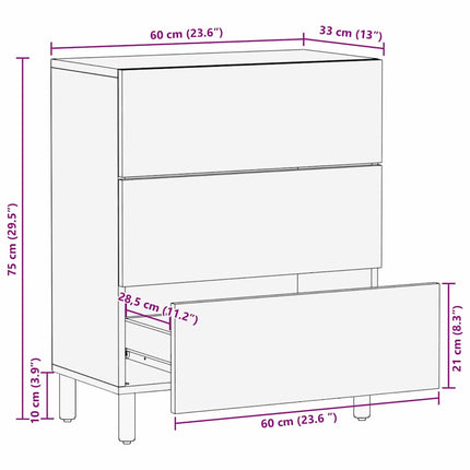 Sideboard Acacia Brun Finish 60 x 33 x 75 cm Massivt mangoträ