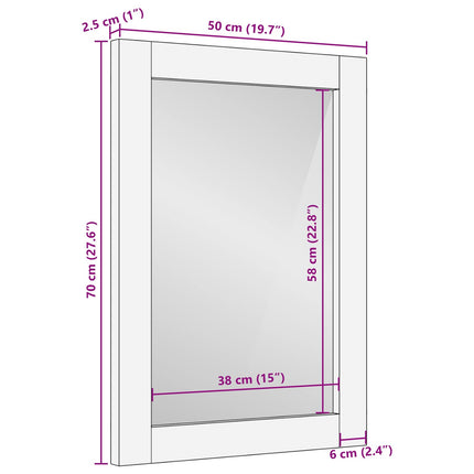 Badrumsspegel med spegel Acacia Brun Finish 50 x 70 x 2,5 cm