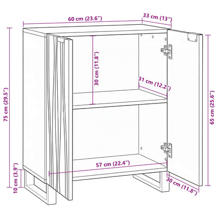 Sideboard Naturfärg 60 x 33,5 x 75 cm Massivt mangoträ
