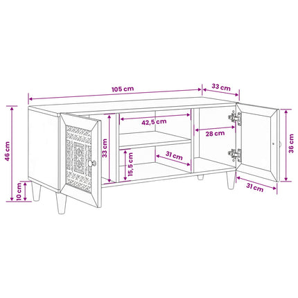 TV Enheter med hylla Ljusbrun 105 x 33 x 46 cm Massivt mangoträ