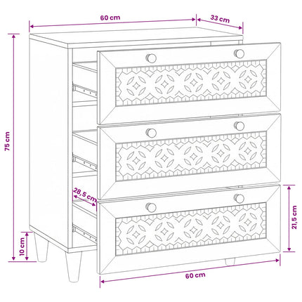 Sideboard Ljusbrun 60 x 33 x 75 cm massivt mangoträ