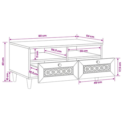 Kaffeebord Blekt Vitt 80 x 54 x 40 cm Massivt mangoträ