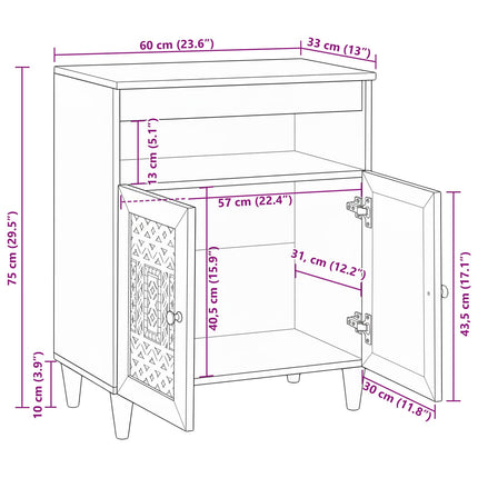 Sideboard Blekt Vitt 60 x 33 x 75 cm Massivt mangoträ
