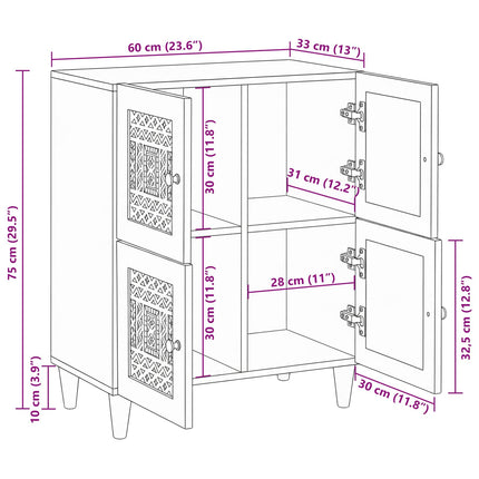 Sideboard Blekt Vitt 60 x 33 x 75 cm Massivt mangoträ