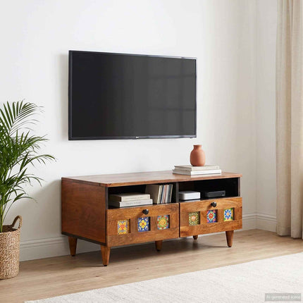 TV-skåp med låda Valnöt 70 x 33 x 46 cm Massivt mangoträ