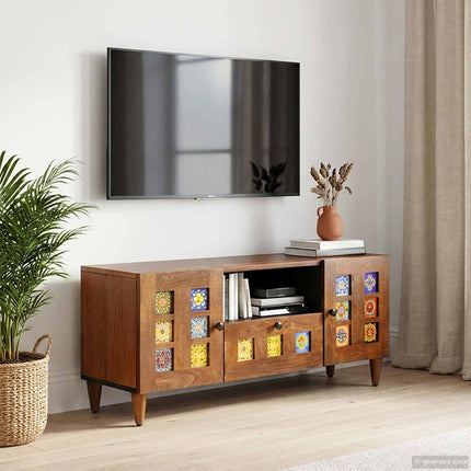 TV-skåp med låda Valnöt 105 x 33 x 46 cm Massivt mangoträ