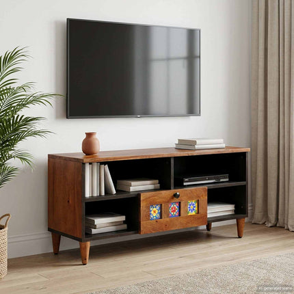 TV-skåp med låda Valnöt 100 x 33 x 46 cm Massivt mangoträ
