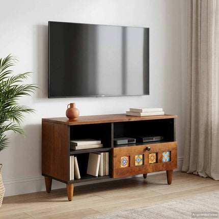 TV-skåp med låda Valnöt 80 x 33 x 46 cm Massivt mangoträ