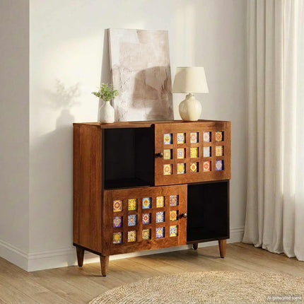 Sideboard med lagring Valnöt 80 x 33 x 75 cm Massivt mangoträ