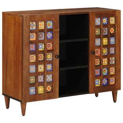 Sideboard med hylla Valnöt 90 x 33,5 x 75 cm Massivt mangoträ