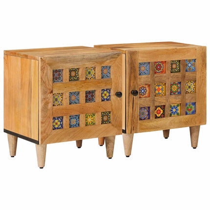 Nattduksbord 2 st Naturfärg 40 x 33 x 46 cm Massivt mangoträ