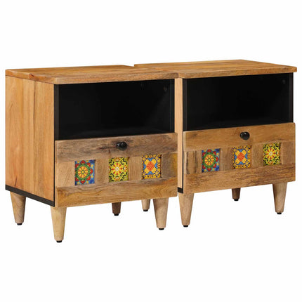 Nattduksbord 2 pcs Naturfärg 40 x 33 x 46 cm Massivt mangoträ
