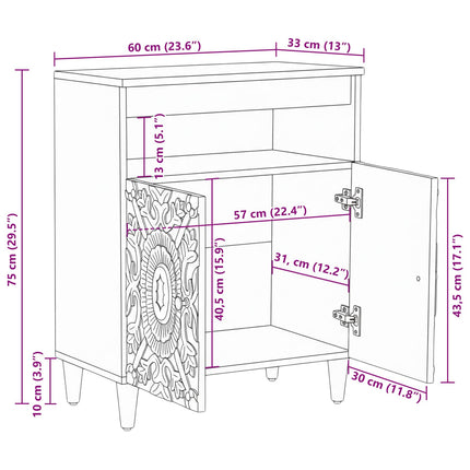 Sideboard med lagring Brun 60 x 33,5 x 75 cm Massivt mangoträ