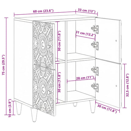 Sideboard med lagring Brun 60 x 33,5 x 75 cm Massivt mangoträ
