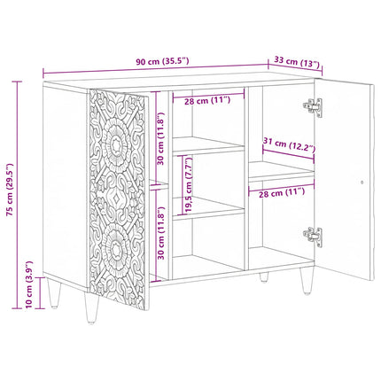 Sideboard med hylla Brun 90 x 33,5 x 75 cm Massivt mangoträ