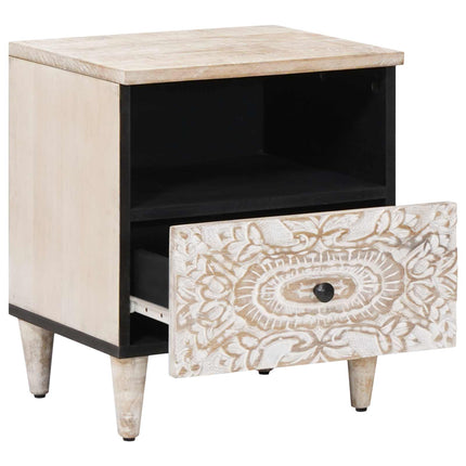Sängskåp med låda 2 pcs Vit 40 x 33 x 46 cm Massivt mangoträ