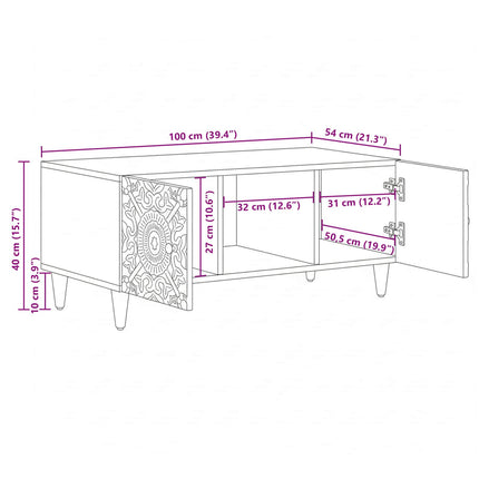 Kaffeebord Vit 100 x 54 x 40 cm Massivt mangoträ