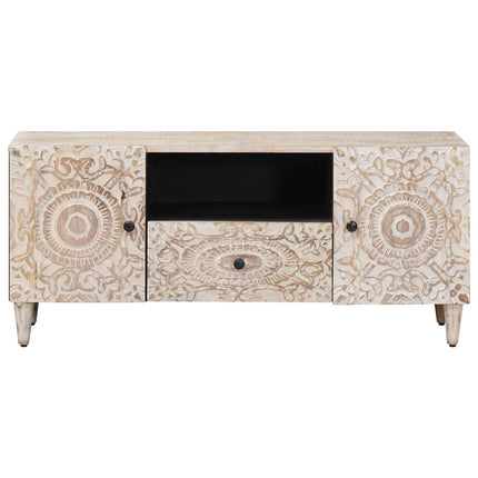 TV-skåp med låda Vit 105 x 33,5 x 46 cm Massivt mangoträ