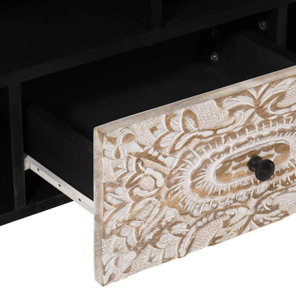 TV-skåp med låda Vit 100 x 33,5 x 46 cm Massivt mangoträ