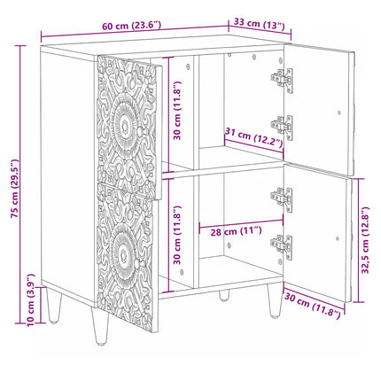 Sideboard med lagring Vit 60 x 33,5 x 75 cm Massivt mangoträ