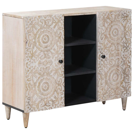 Sideboard med hylla Vit 90 x 33,5 x 75 cm Massivt mangoträ