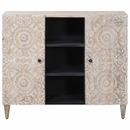 Sideboard med hylla Vit 90 x 33,5 x 75 cm Massivt mangoträ