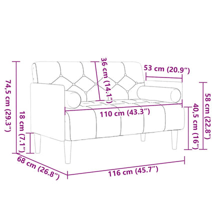 Loveseat soffa med bolsterdynor ljusgrå 110 cm sammet