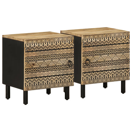 Sängbord 2 st svart 40x33,5x46 cm massivt grovt mangoträ