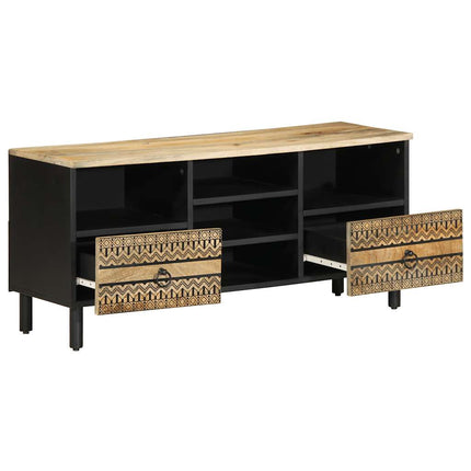 Tv-bänk svart 100x33,5x46 cm massivt grovt mangoträ