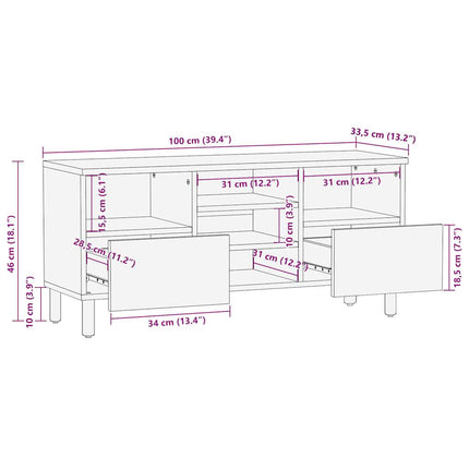 Tv-bänk svart 100x33,5x46 cm massivt grovt mangoträ