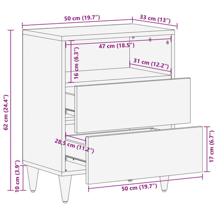 Sängbord Flerfärgsdesign 50 x 33 x 60 cm Massivt mangoträ